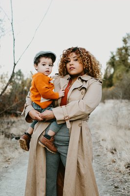 Mommy, Pfrida, and her son, Ezrah pose for a high-fashion inspired portrait.