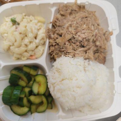 Hawaiian plate- rice AND choice of Mac, lomi, or Kim chee cucumber (pick 2)