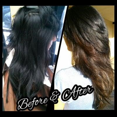 She had virgin black hair and wanted something simple & low maintenance so i gave her a sombre (subtle ombre)!!!