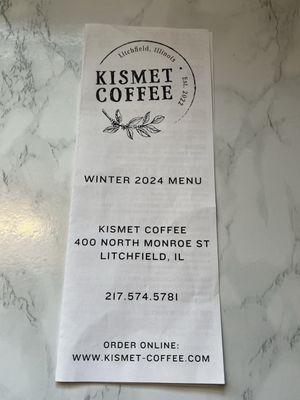 Kismet Coffee Winter 2024 Menu