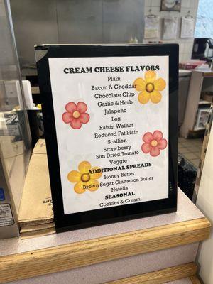 Cream Cheese Flavors menu