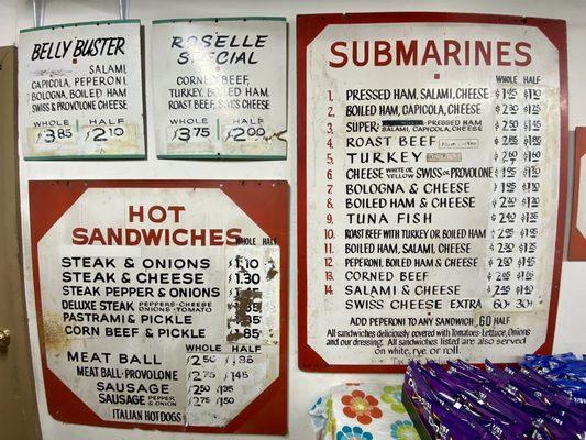 The old menu from the "70s