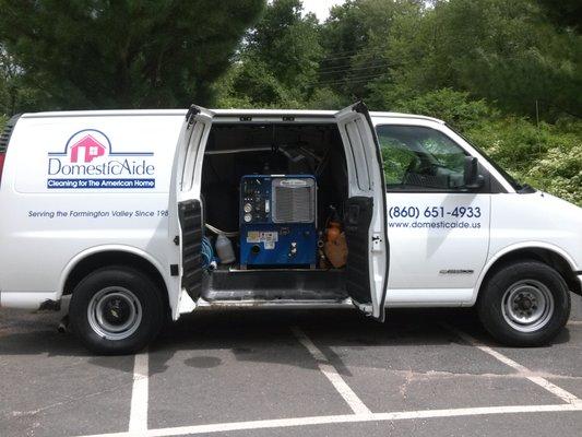 State of the art truck mount carpet cleaning system produces the best results in steam cleaning your carpets.