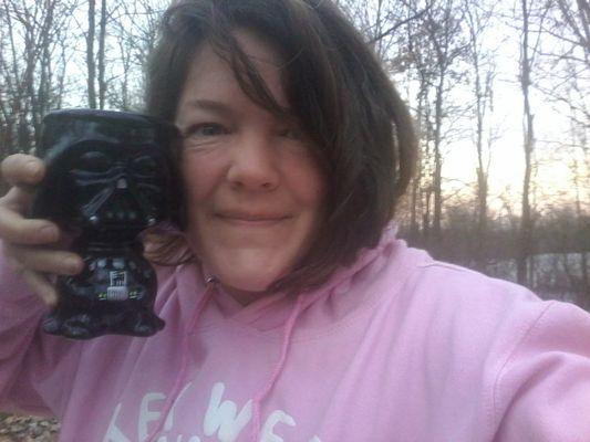 Camp coffee in the Darth Vader mug.