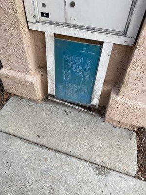 Rotten broken down mail box areas filthy.  This needs code enforcement.  Unsafe and dirty.