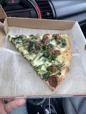 Broccoli rabe and sausage slice