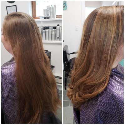 Before and after hair cut and balayage