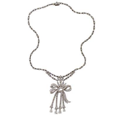 1950's diamond and platinum lady's Riviere necklace with detachable pendant.