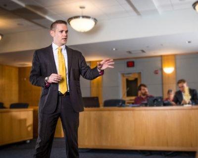 Chris Crawford agues before a judge and jury.