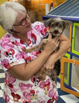 Linda (owner) and my old yorkie