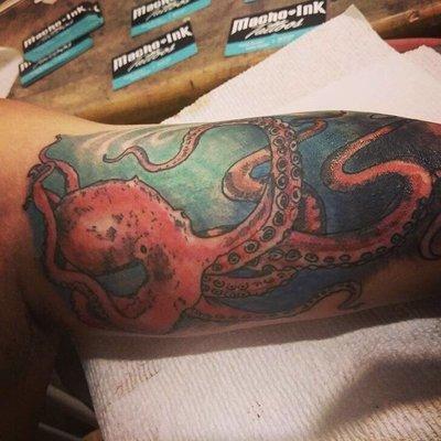 G. E. D. = "Get Every Dollar" Octopus Tattoo By Macho