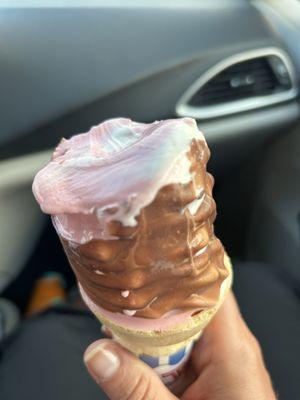 Strawberry and vanilla swirl with chocolate dip