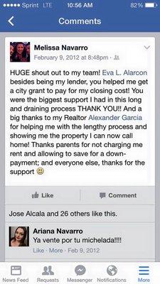 Melissa Navarro - Past Client Raving about their Lender, Eva Alarcon