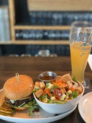 Bacon Marmalade Burger with a side salad