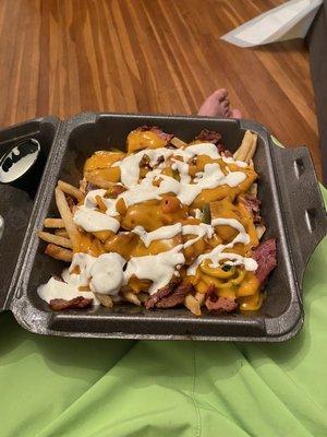 brisket fries, with brisket.