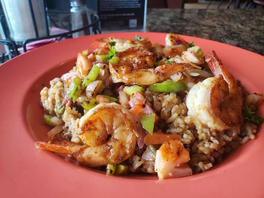 Blackened shrimp over rice