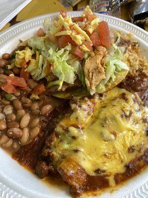 Rice, beans enchiladas and a soggy chalupa