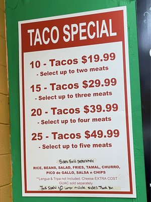 Taco deal menu