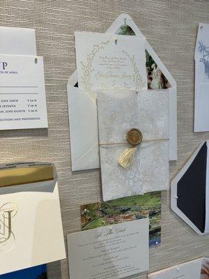 Sample invitations on the walls