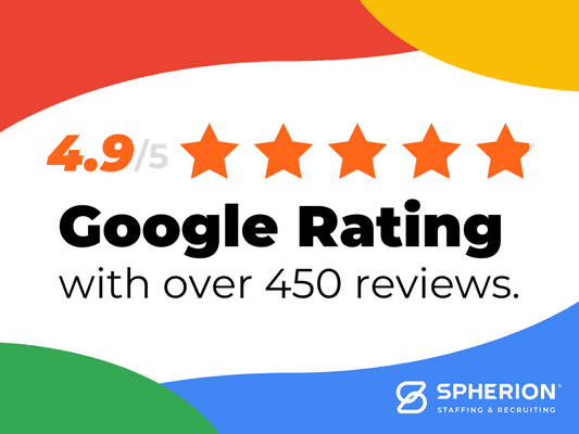 Proudly rated 4.9/5 on Google with over 450 reviews! Trust Spherion for top-tier staffing & recruiting solutions.