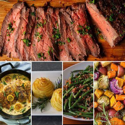 Beef tenderloin, whipped potatoes, green beans, roasted, root vegetables, perfect autumn menu for a dinner party or a catering event.