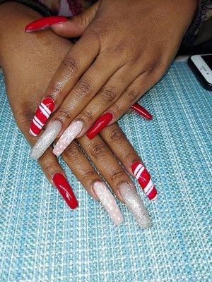 Acrylic nails, Christmas nail art.