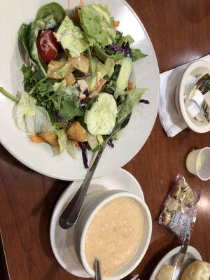 Salad and lobster bisque