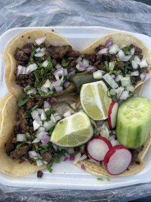 Carne Asada Tacos.... The cucumber was a nice touch