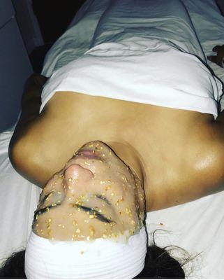 Customized facial with a brightening jelly mask.