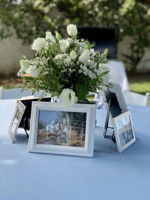 Centerpiece was the perfect height to sit behind the photos!