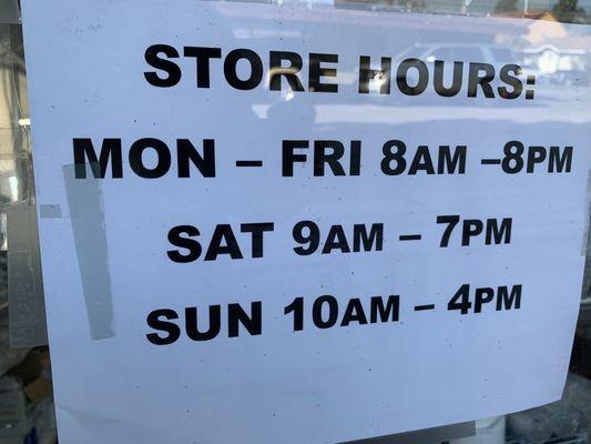 New store hours 3/19/2023