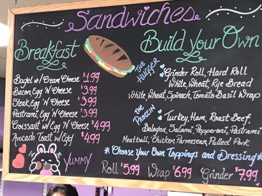 Great prices on breakfast sandwiches and lunch!