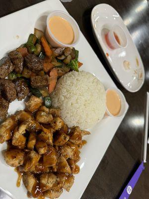 Hibachi dinner chicken and steak - $18