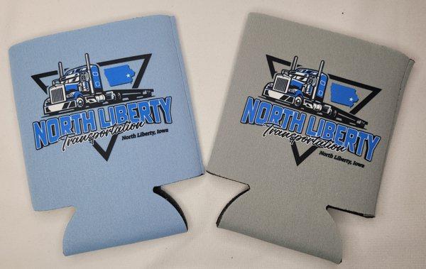 Multi-colored koozies for North Liberty Transportation.