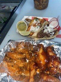 Chicken wings and Mexican street tacos