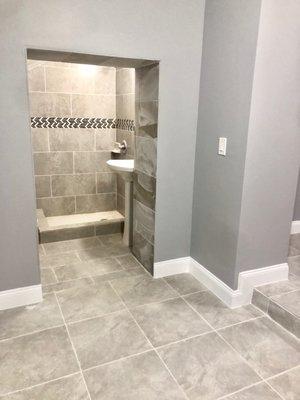 New full bathroom in master bedroom of Basement apartment.