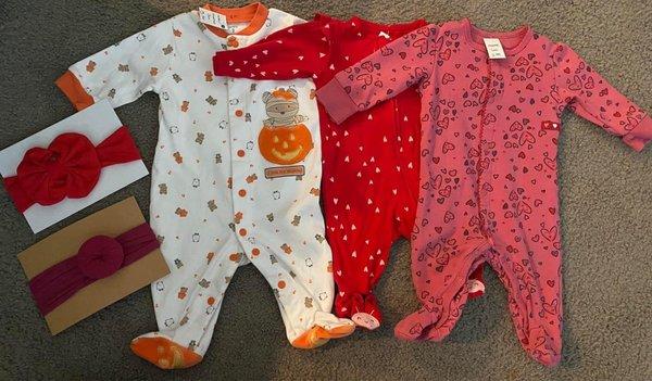 Some onesies I bought and head bands ! Love love love