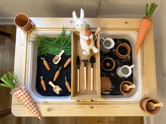 Sensory bins invite imaginative and pretend play