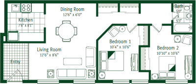 The Cedar: 2 Bedroom; 1 Bathroom