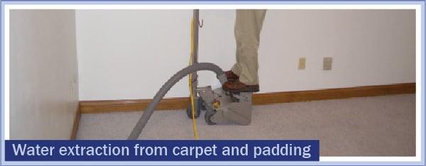 Water extraction from carpet and padding.