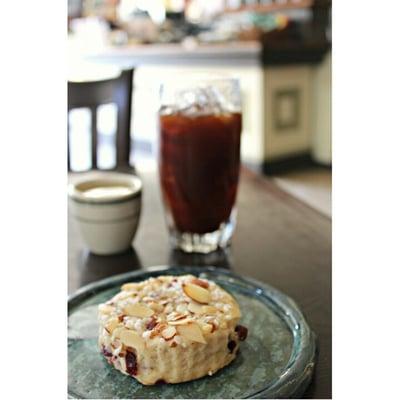 Cranberry almond scone & iced coffee.