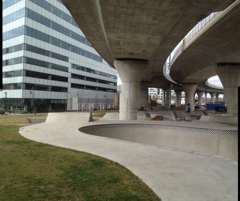 The backside of the skate park and one of the pools.