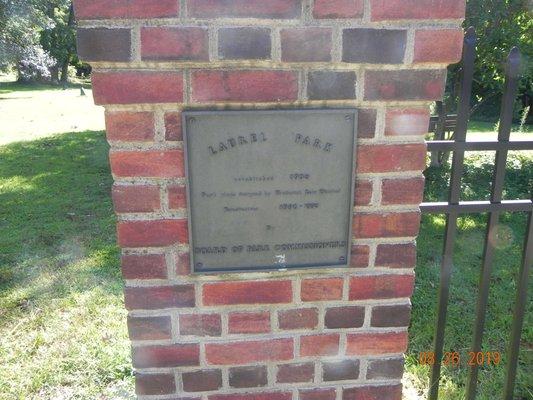 Laurel Park Plaque