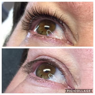 After on top, before on the bottom. Lash lift and tint