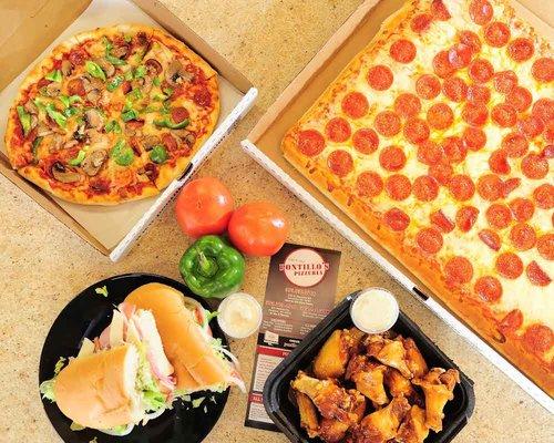 Pizza, wings, sandwiches