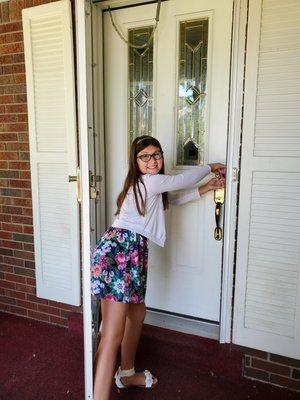 First one to open the door to her new home.