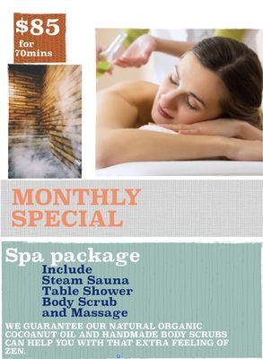 Monthly special for October. 70mins Sap Package for $85. Start October 1st