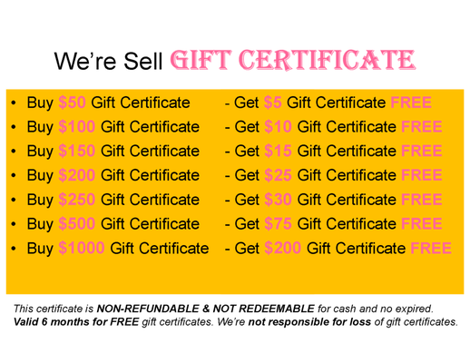 We do sell Gift Certificate for all year long.