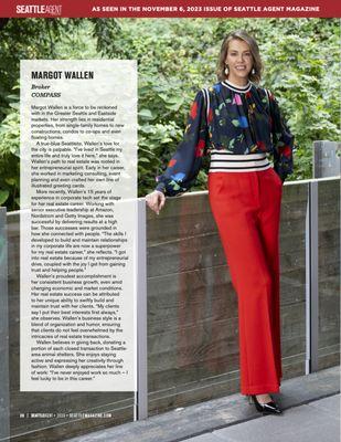 I'm thrilled to be included in the 2023 Who's Who in Seattle Real Estate list in Seattle Agent Magazine...