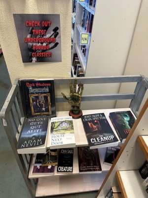 Underground horror classics display.